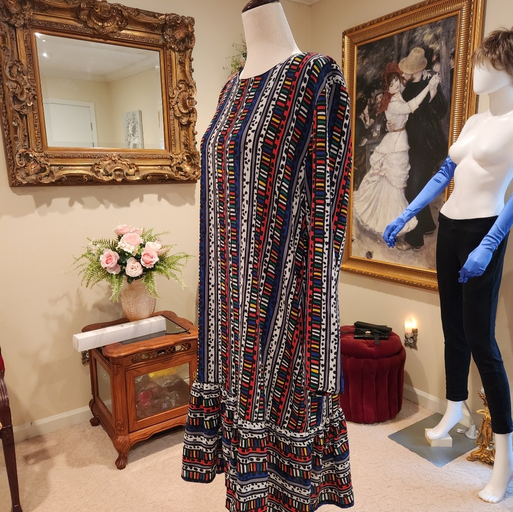 RESERVE BY MISS SHOP 70s Vintage Babydoll Dress W Ruffle Size 14 Multicolored